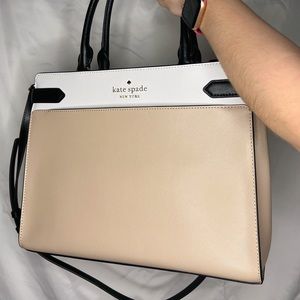 White/Black/Tan Kate Spade Tote - Leather